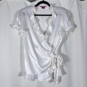 Sunny Leigh Y2K White Satin Ruffled Blouse